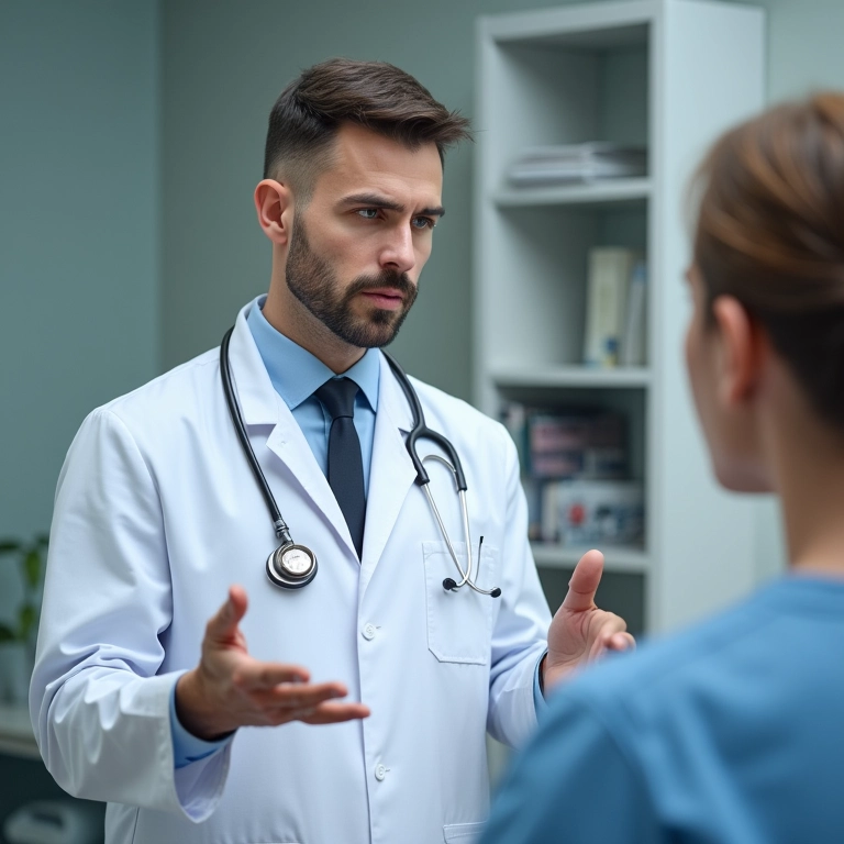 Médico explicando tratamento com Finasterida para combater a calvície.