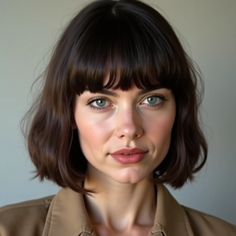 Micro bangs (franja curtíssima) em mulher com estilo retrô.
