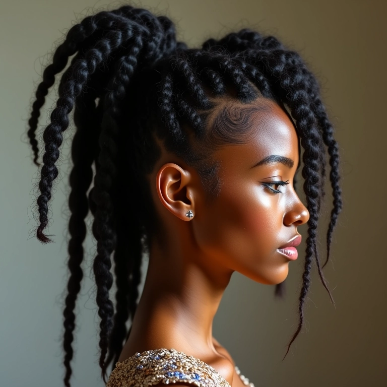 Moicano trançado com volume em mulher brasileira.