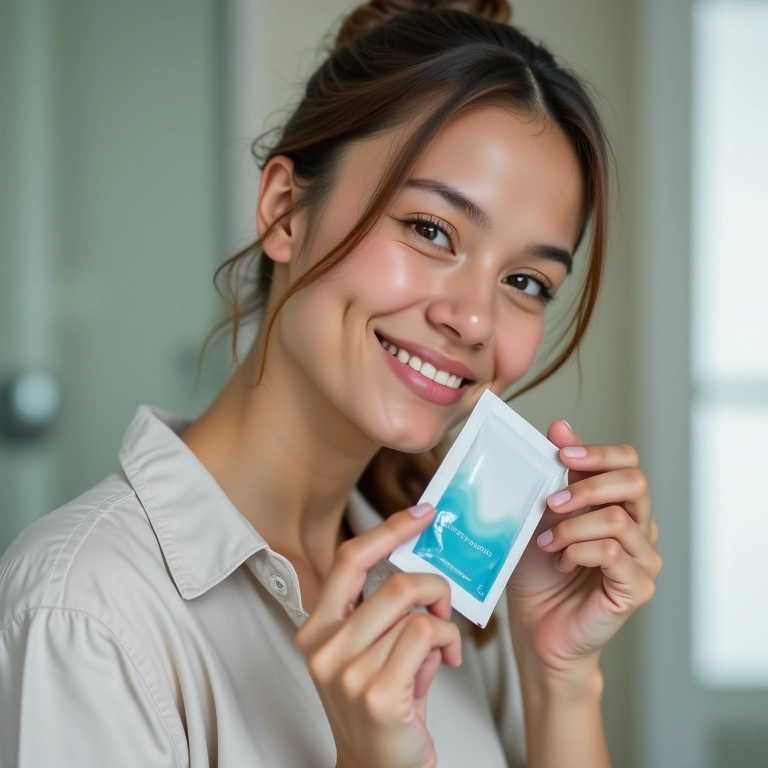Mulher aplicando gelée com embalagem prática e fácil de usar.