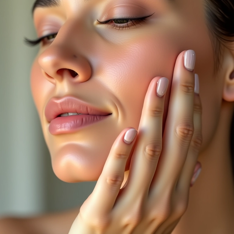Mulher aplicando hidratante facial sem parabenos.