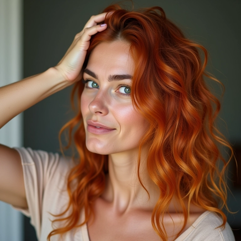 Mulher aplicando máscara de mel e azeite no cabelo com henna.
