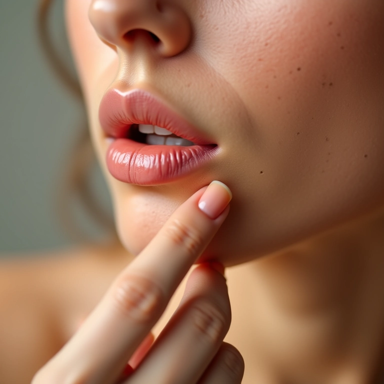Mulher aplicando óleo de Argan nos lábios ressecados.