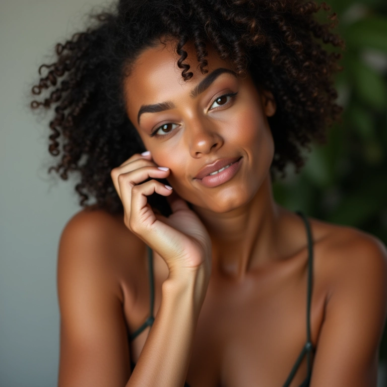 Mulher aplicando óleo vegano e cruelty-free no cabelo.