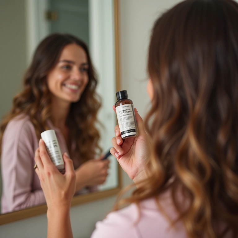 Mulher aplicando protetor térmico no cabelo.
