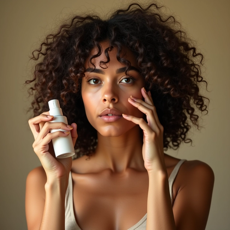 Mulher aplicando sérum capilar para reduzir o frizz.
