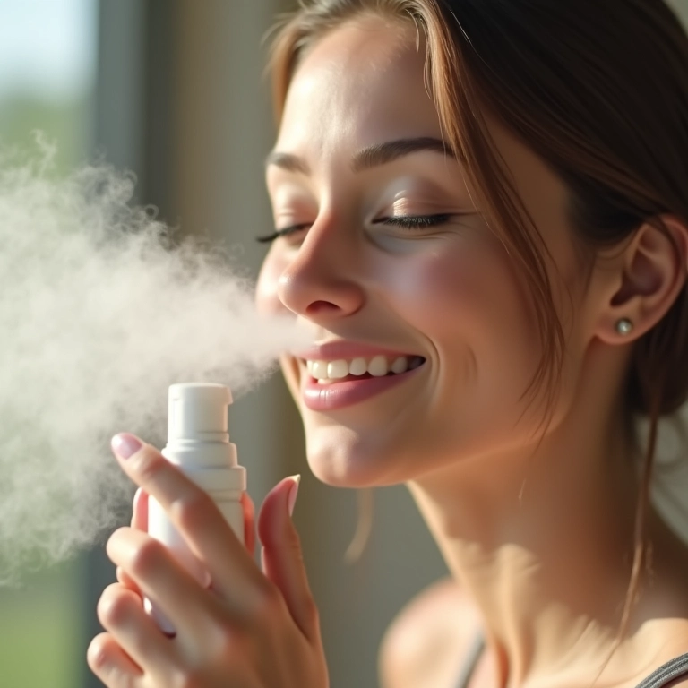 Mulher apreciando a fragrância do spray texturizador.