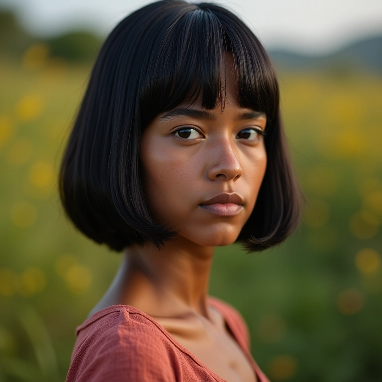 Mulher brasileira com corte bob clássico para cabelos finos.
