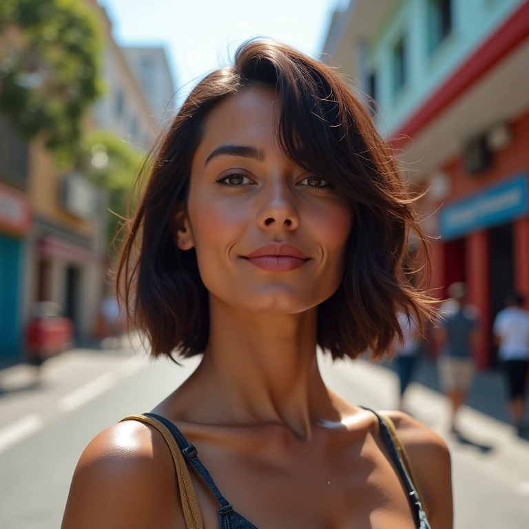 Mulher brasileira com corte chanel de bico moderno em São Paulo.