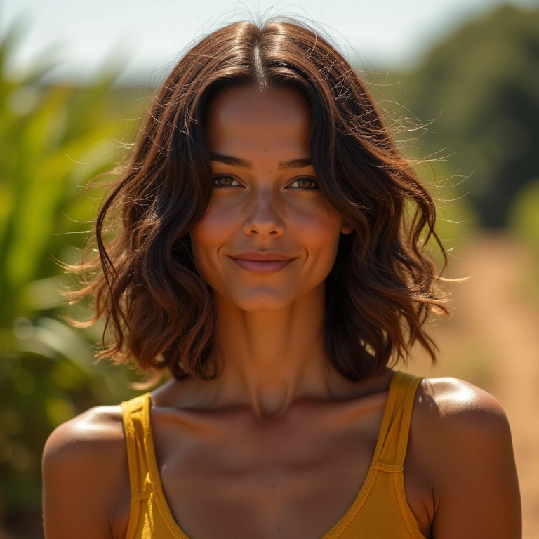 Mulher brasileira com corte de cabelo em camadas que proporciona movimento e textura.