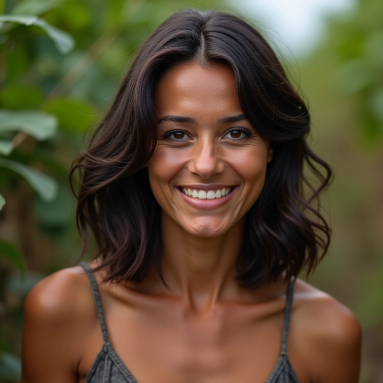 Mulher brasileira com rosto oval mostrando diferentes cortes de cabelo que valorizam o formato do rosto.