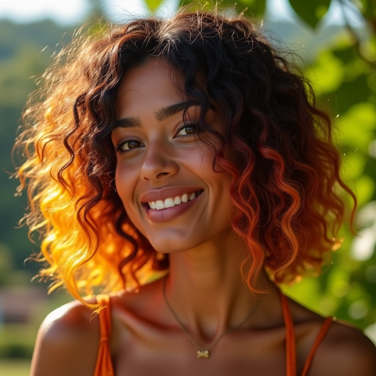 Mulher brasileira exibindo underlayer hair colorido, estilo moderno e vibrante.