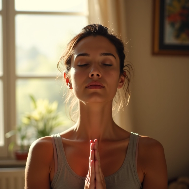 Mulher calma meditando: elasticidade para lidar com o estresse.