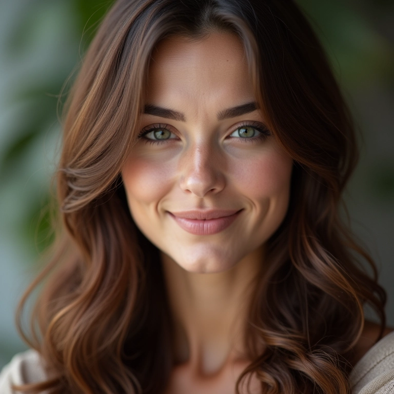 Mulher com cabelo castanho acinzentado impecável, Imédia Excellence em destaque.