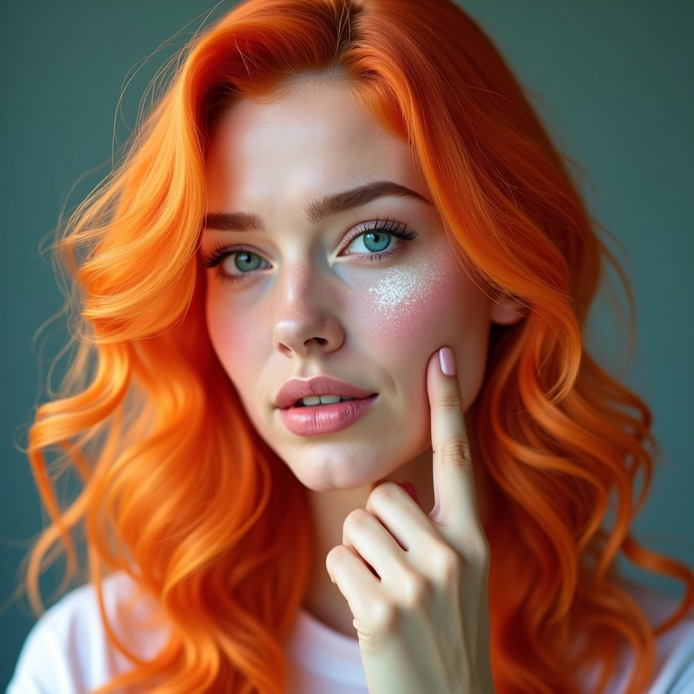 Mulher com cabelo colorido aplicando acidificante.