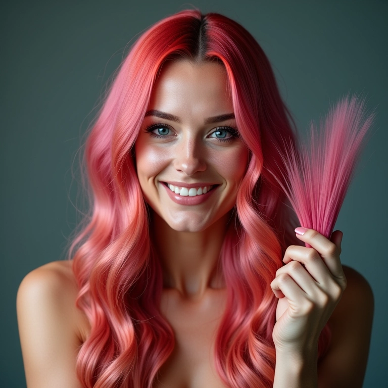 Mulher com cabelo colorido aplicando óleo protetor térmico para proteger a cor.