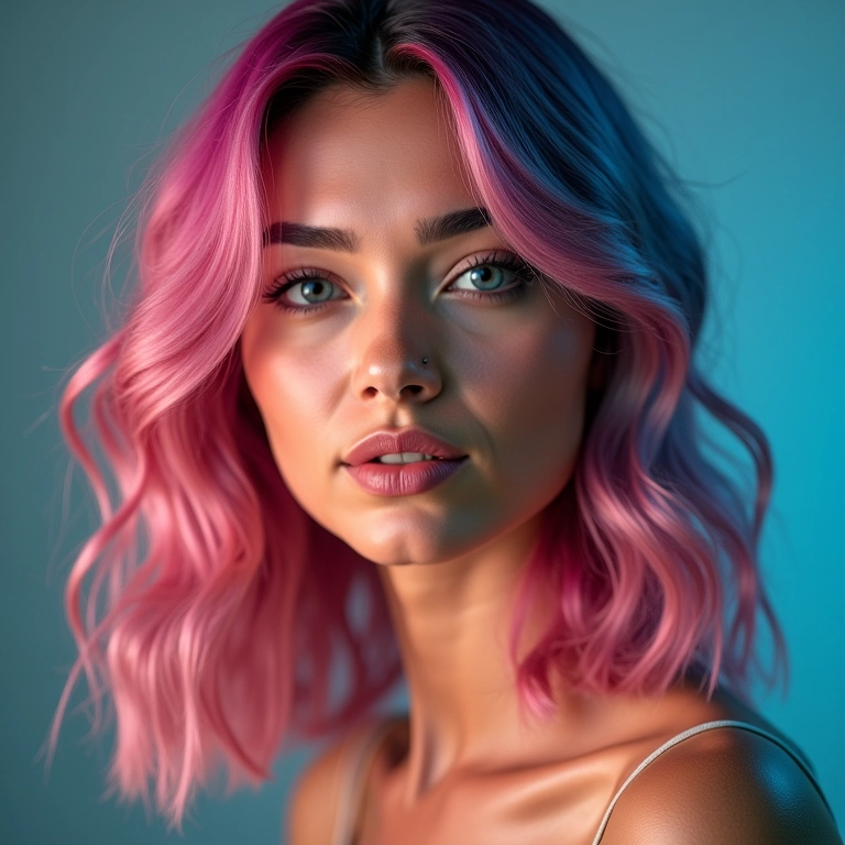 Mulher com cabelo colorido usando tratamento acidificante para manter a cor.