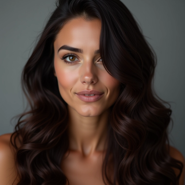 Mulher com cabelo grosso e efeito gloss.