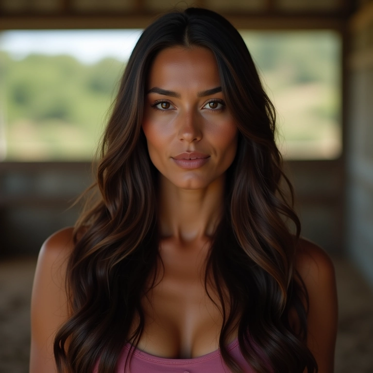 Mulher com cabelo longo e liso modelado com pomada.