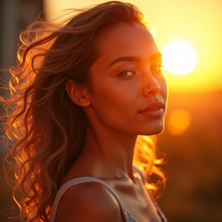 Mulher com cabelo radiante e vitamina D para fortalecimento.