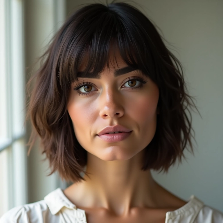 Mulher com corte bob curto moderno para 2024, mostrando as últimas tendências.