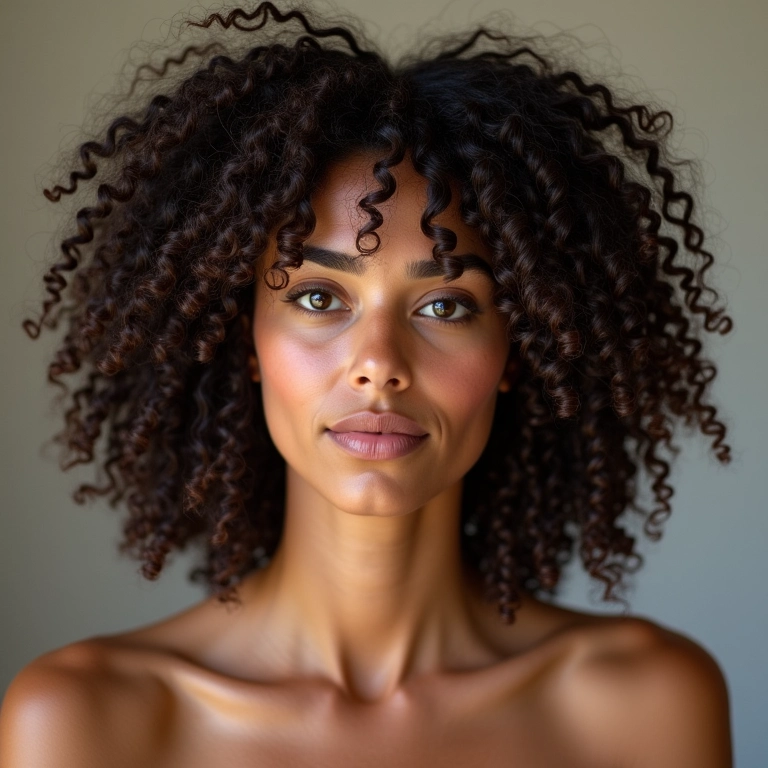 Mulher com diferentes tipos de cachos usando mousse.