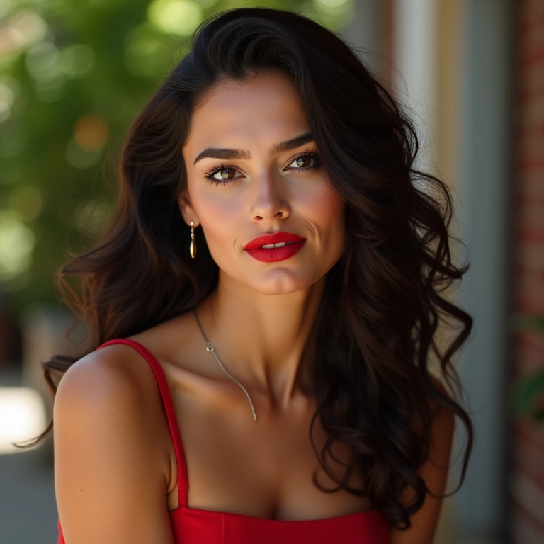 Mulher com ondas clássicas estilo Hollywood e batom vermelho.