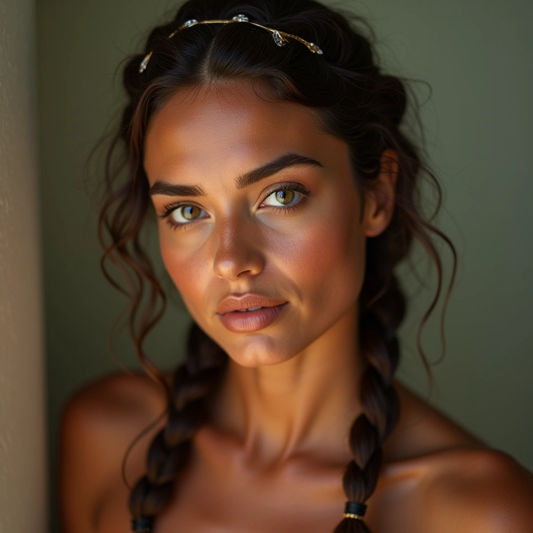 Mulher com tiara de trança.