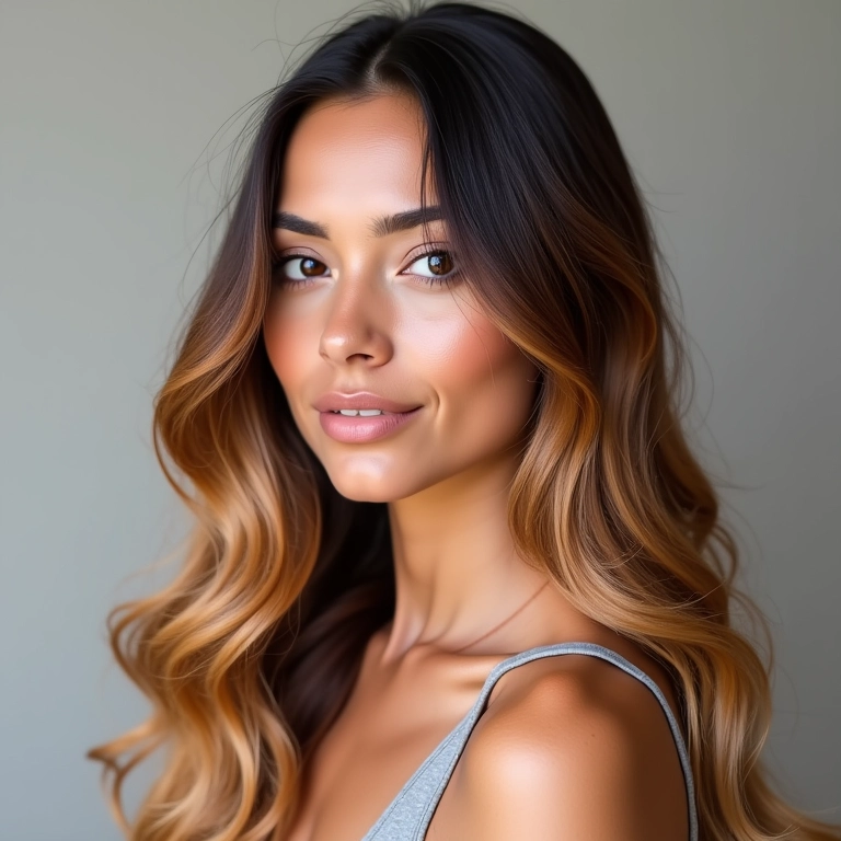 Mulher comparando diferentes tons de ombré hair.