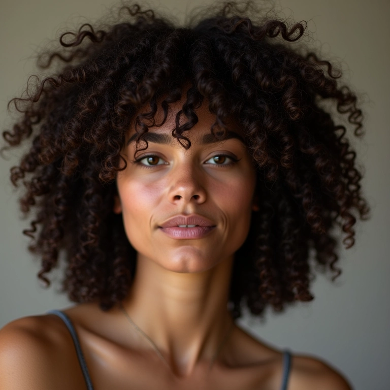 Mulher definindo cachos com a técnica 'rake and shake'.