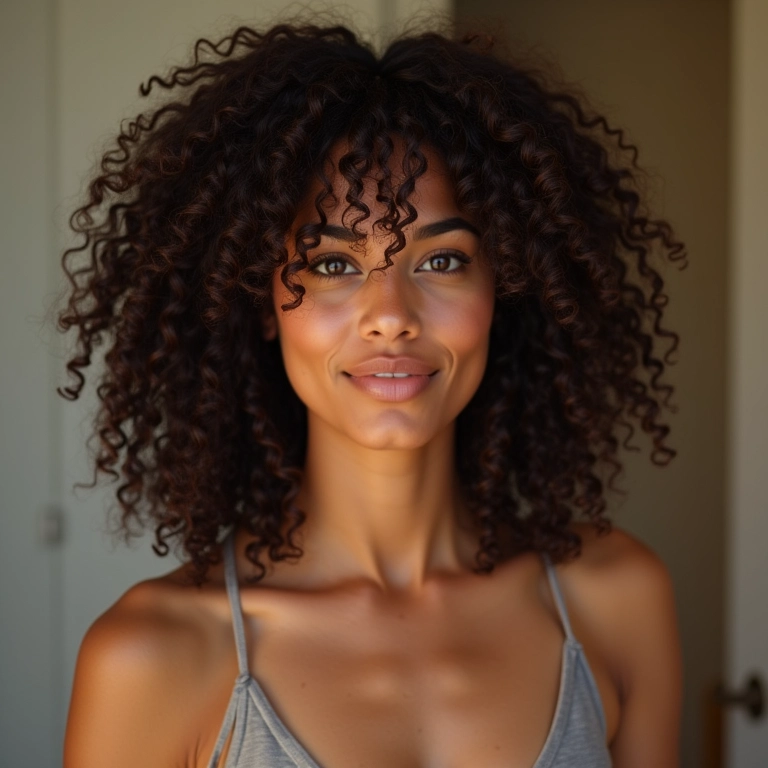 Mulher definindo os cachos com creme para pentear Elseve Cachos Longos dos Sonhos.