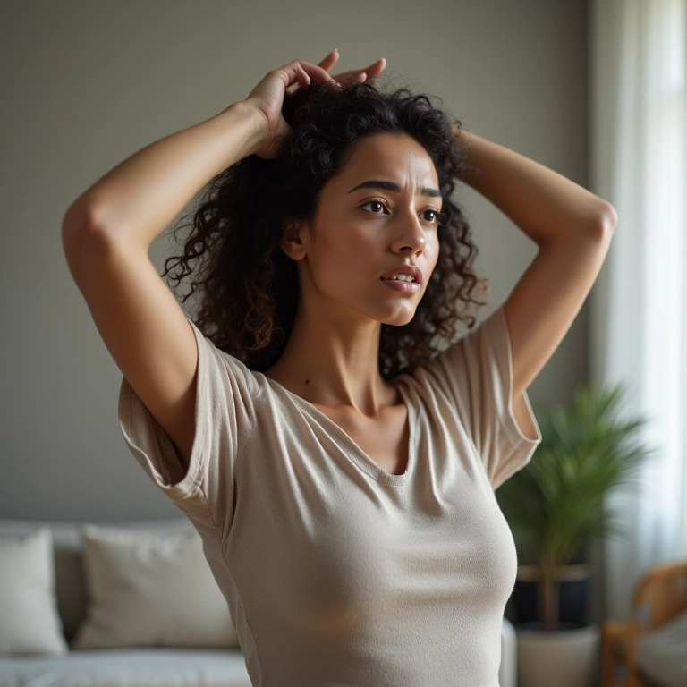 Mulher estressada puxando os cabelos, associando estresse à dermatite seborreica.