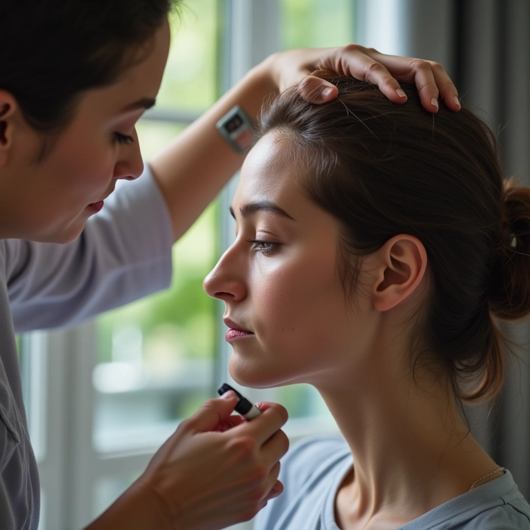 Mulher fazendo reconstrução capilar no cabelo loiro champagne.