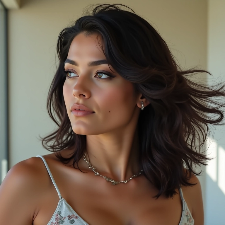 Mulher gordinha com corte em V, volume na medida certa.