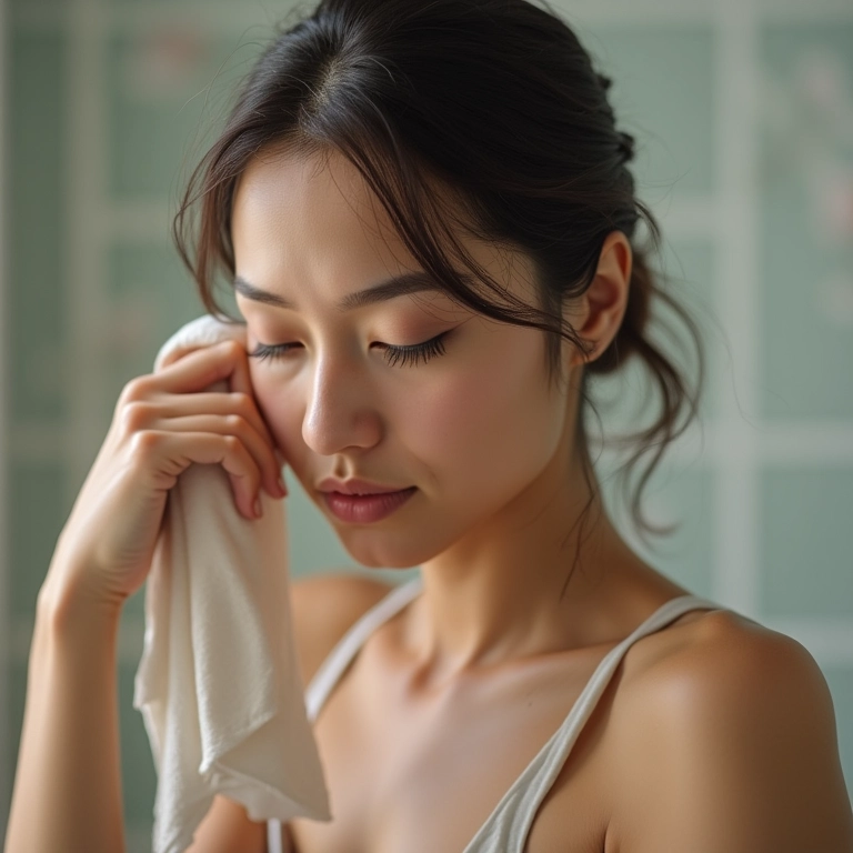 Mulher limpando elásticos de cabelo com água e sabão.