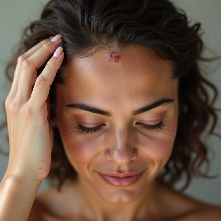 Mulher massageando couro cabeludo com óleo natural para tratar foliculite.