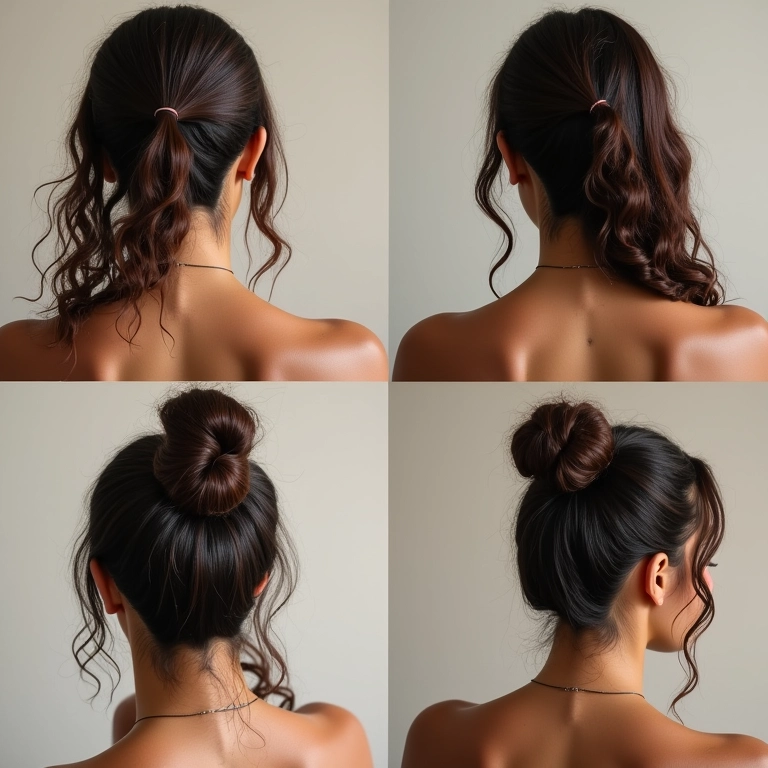 Mulher modelando o cabelo de diferentes formas com spray texturizador.