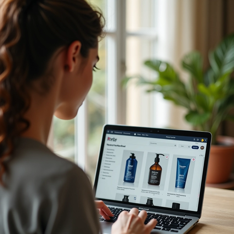 Mulher pesquisando online onde encontrar produtos para detox capilar.