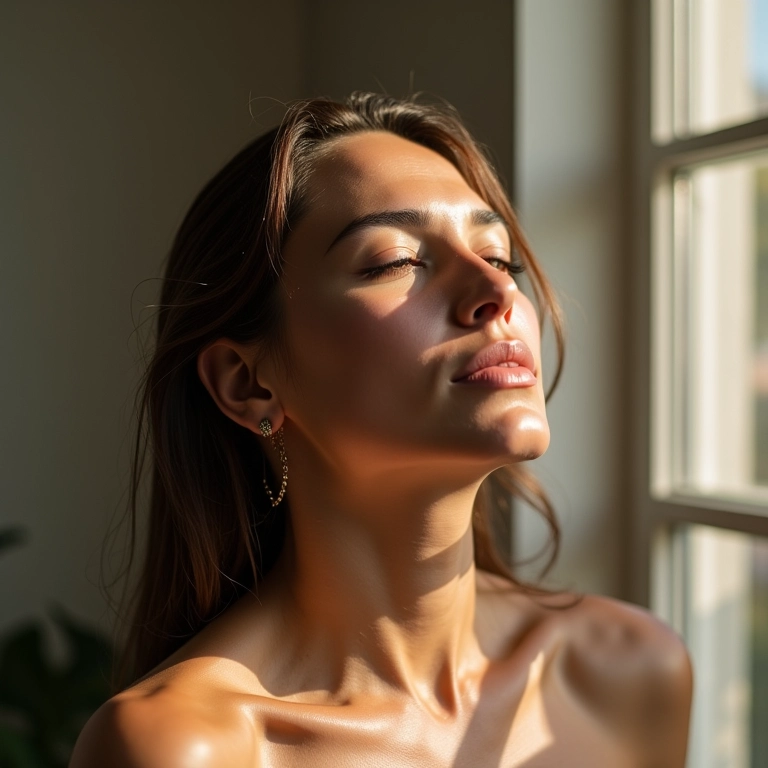 Mulher relaxando durante hidratação capilar.