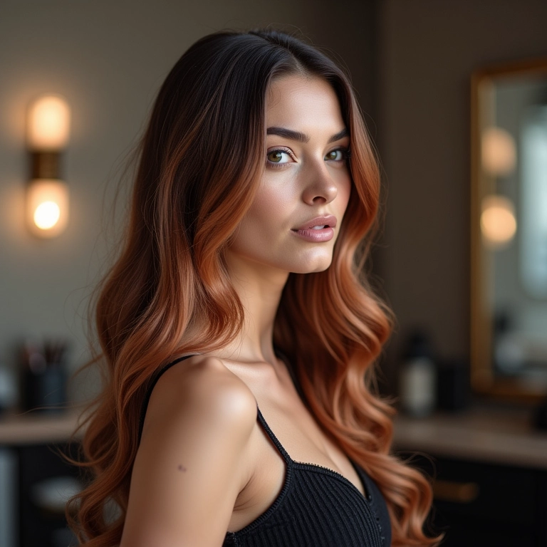 Mulher retocando o ombré hair em um salão de beleza.