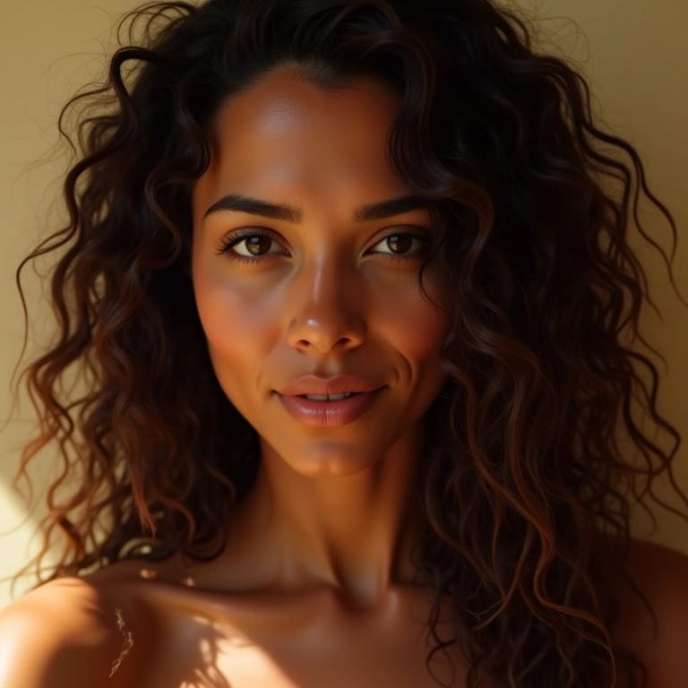 Mulher sorrindo com cabelo brilhante e saudável, destacando o efeito do sérum.