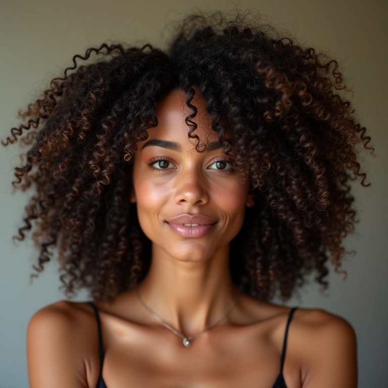 Mulher usando leave-in em cabelo cacheado 3C.
