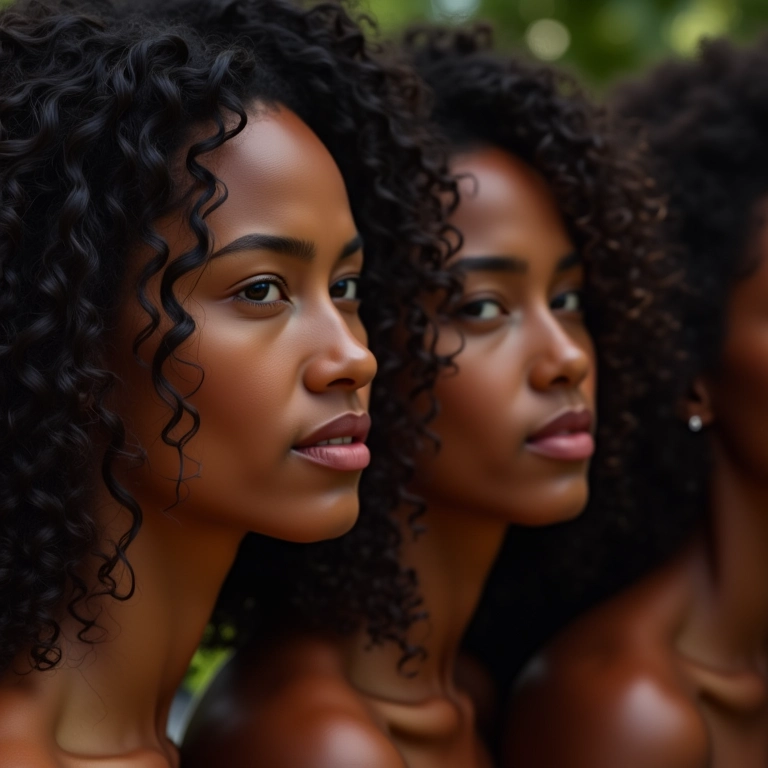 Mulheres brasileiras com diferentes tipos de curvatura capilar exibindo cachos saudáveis e definidos.