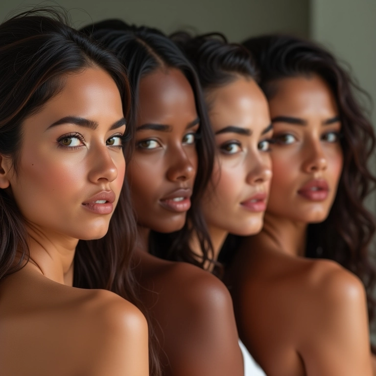 Mulheres brasileiras com diferentes tons de pele exibindo a beleza do castanho acinzentado.