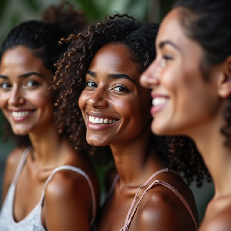 Mulheres com diferentes tipos de cabelo após acidificação.