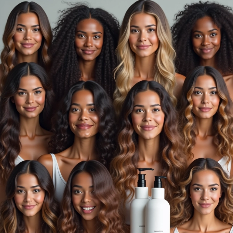 Mulheres com diferentes tipos de cabelo mostrando o brilho proporcionado pelo sérum Elseve Glycolic Gloss.