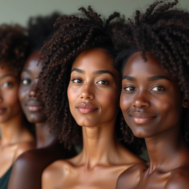 Mulheres diversas com diferentes tipos de cabelo usando ampolas capilares.