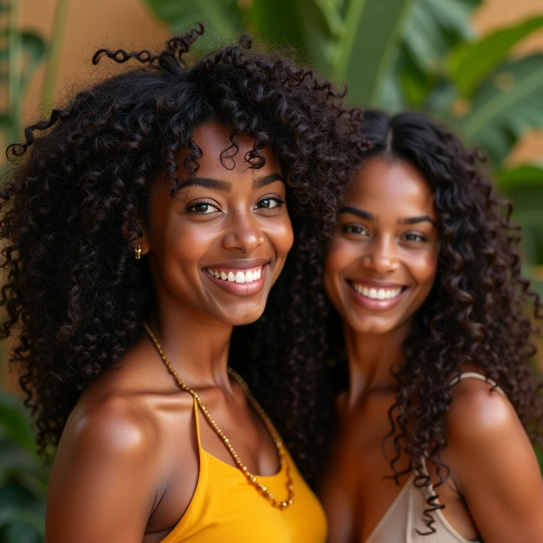 Mulheres diversas exibindo cabelos cacheados exuberantes com diferentes curvaturas.