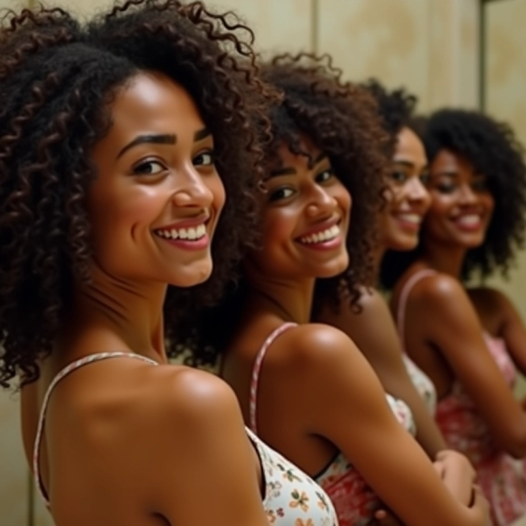 Mulheres diversas sorrindo com cabelos cacheados e o condicionador Elseve Óleo Extraordinário Cachos.