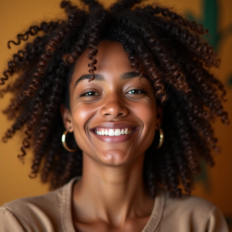 Mulheres sorrindo exibindo cabelos cacheados saudáveis e diversos.